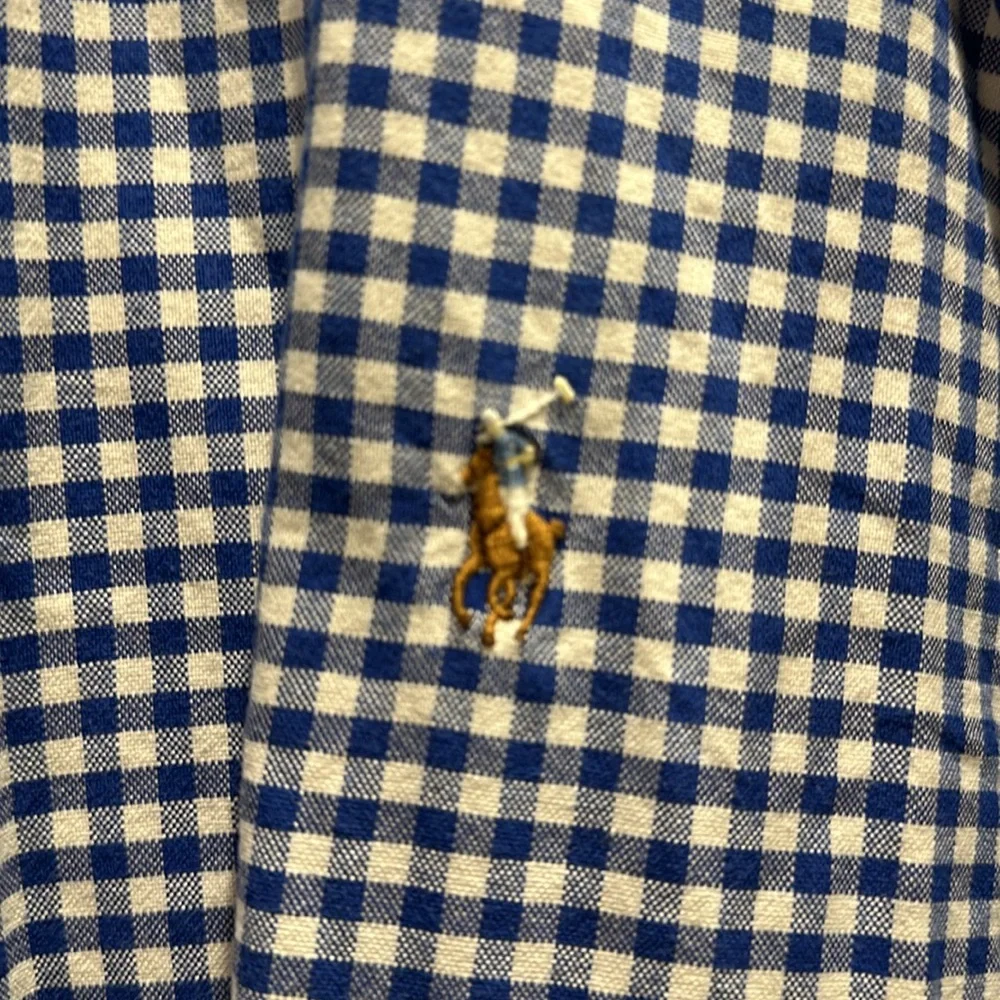 Men’s Ralph Lauren Classic Fit royal and white gingham button down dress shirt. - Picture 2 of 3